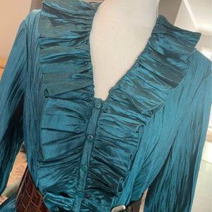 Teal Accordian Pleated Ruffle Blouse - Sz 8
